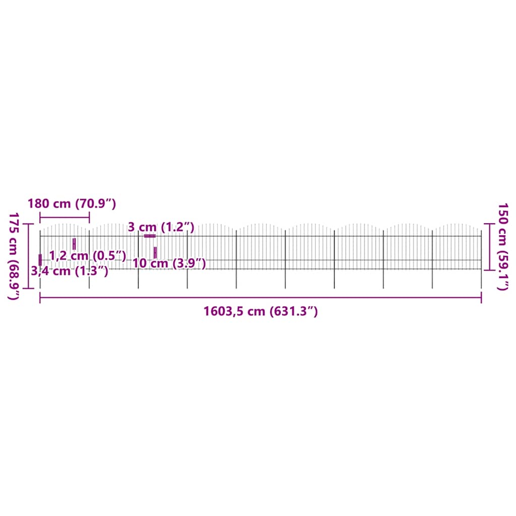 Κάγκελα Περίφραξης με Λόγχες Μαύρα (1,5-1,75)x15,3 μ. Ατσάλινα - PAKOBAZAAR