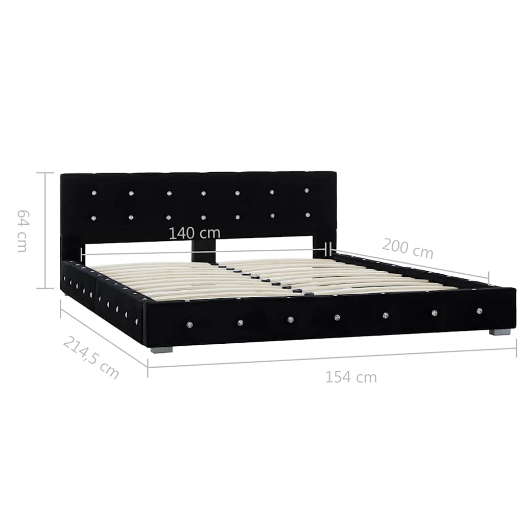 Κρεβάτι Μαύρο 140 x 200 εκ. Βελούδινο με Στρώμα - Pakobazaar