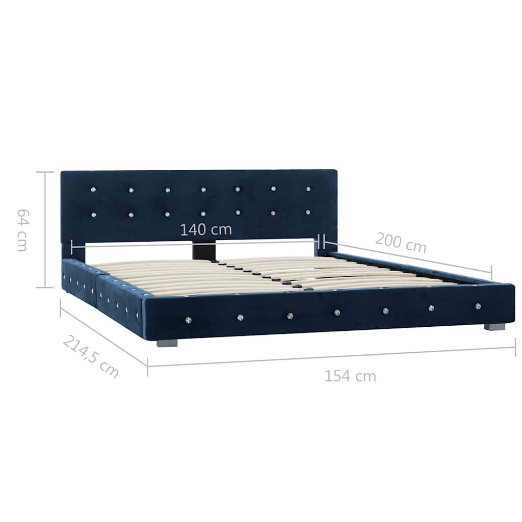 Κρεβάτι Μπλε 140 x 200 εκ. Βελούδινο με Στρώμα