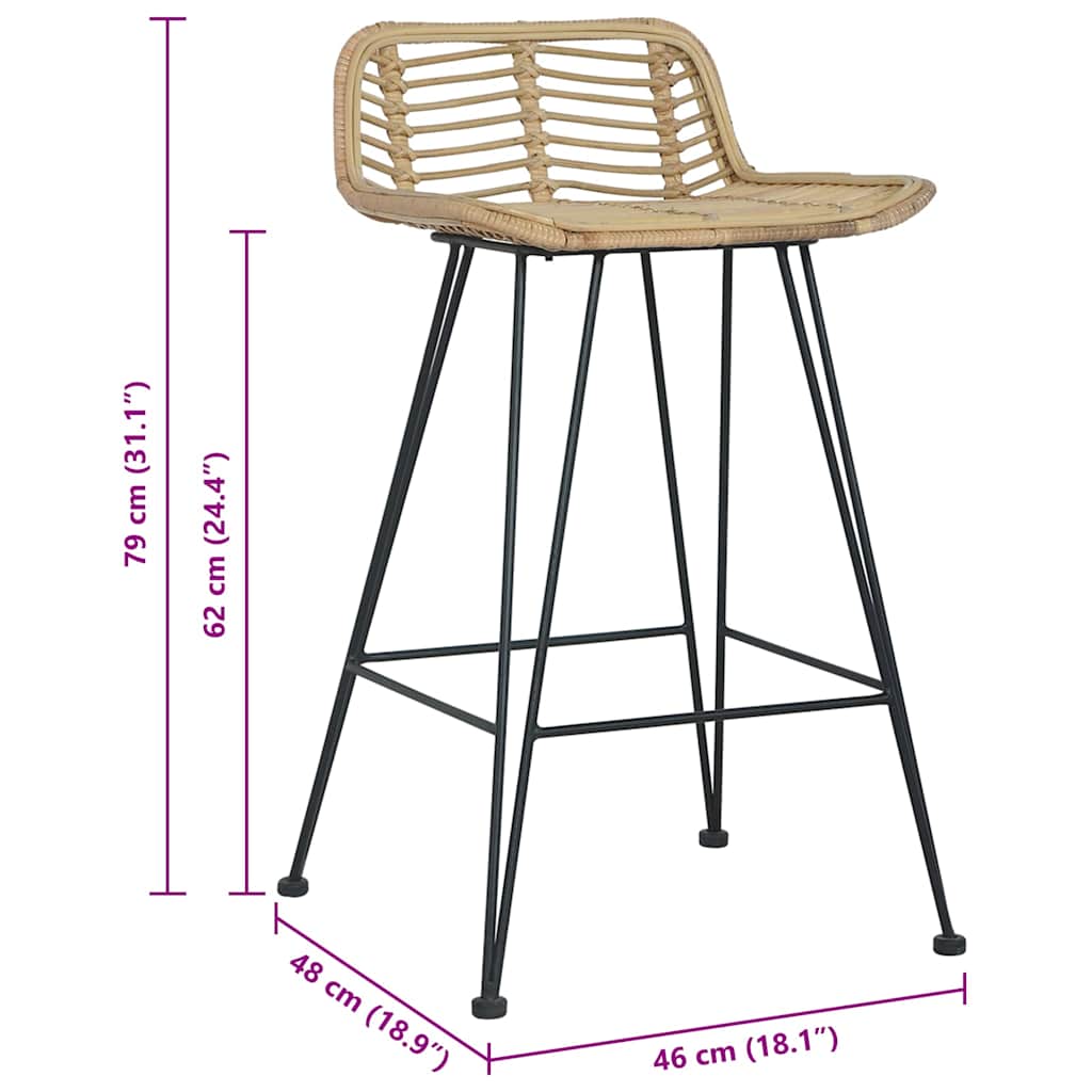 Καρέκλες Μπαρ 2 τεμ. Φυσικό Χρώμα από Ρατάν - PAKOBAZAAR