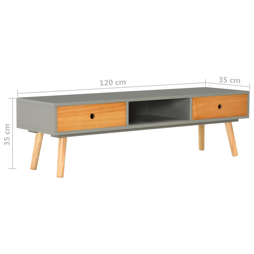 Έπιπλο Τηλεόρασης Γκρι 120 x 35 x 35 εκ. από Μασίφ Ξύλο Πεύκου - Pakobazaar
