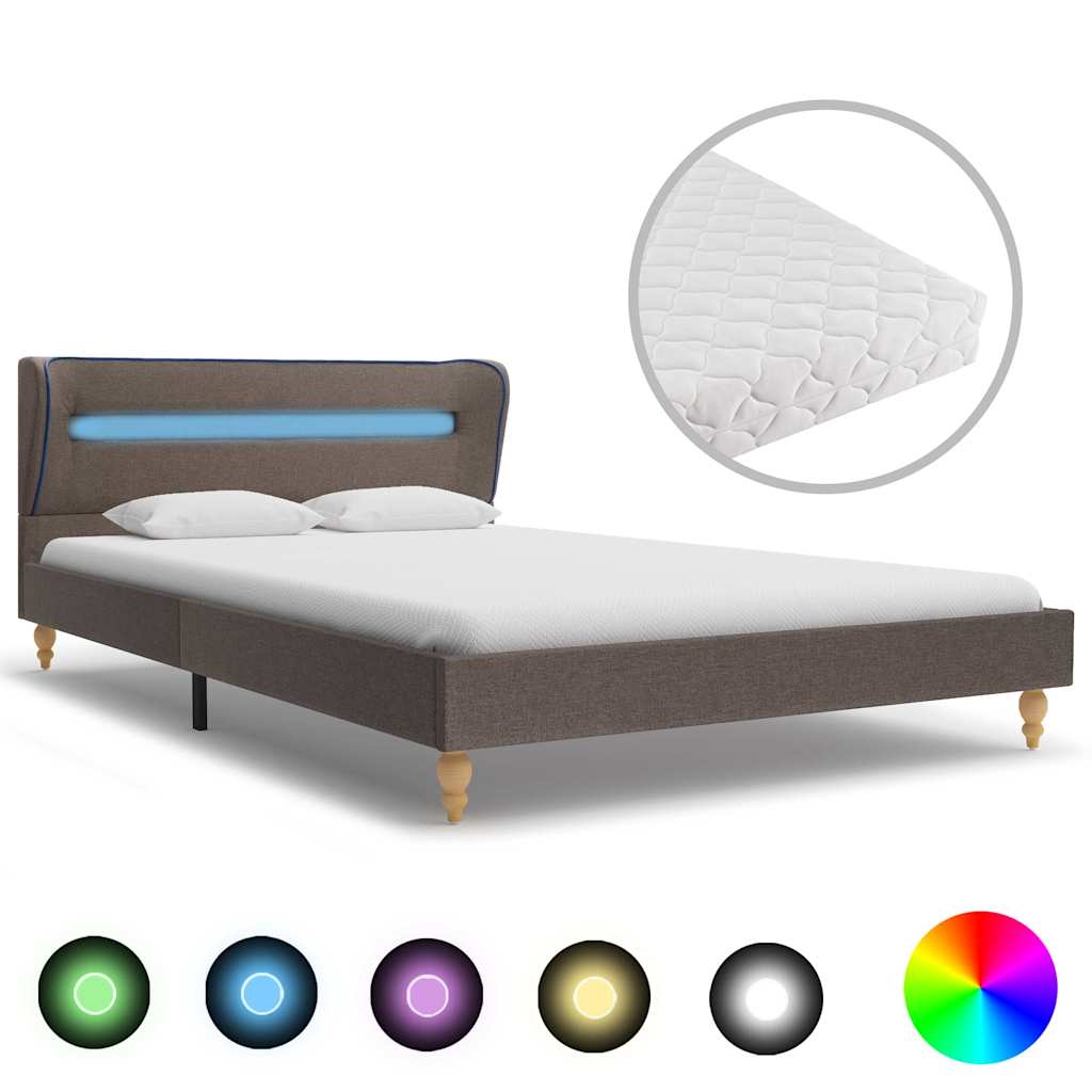 Κρεβάτι με LED Χρώμα Taupe 140 x 200 εκ. Υφασμάτινο με Στρώμα - Pakobazaar