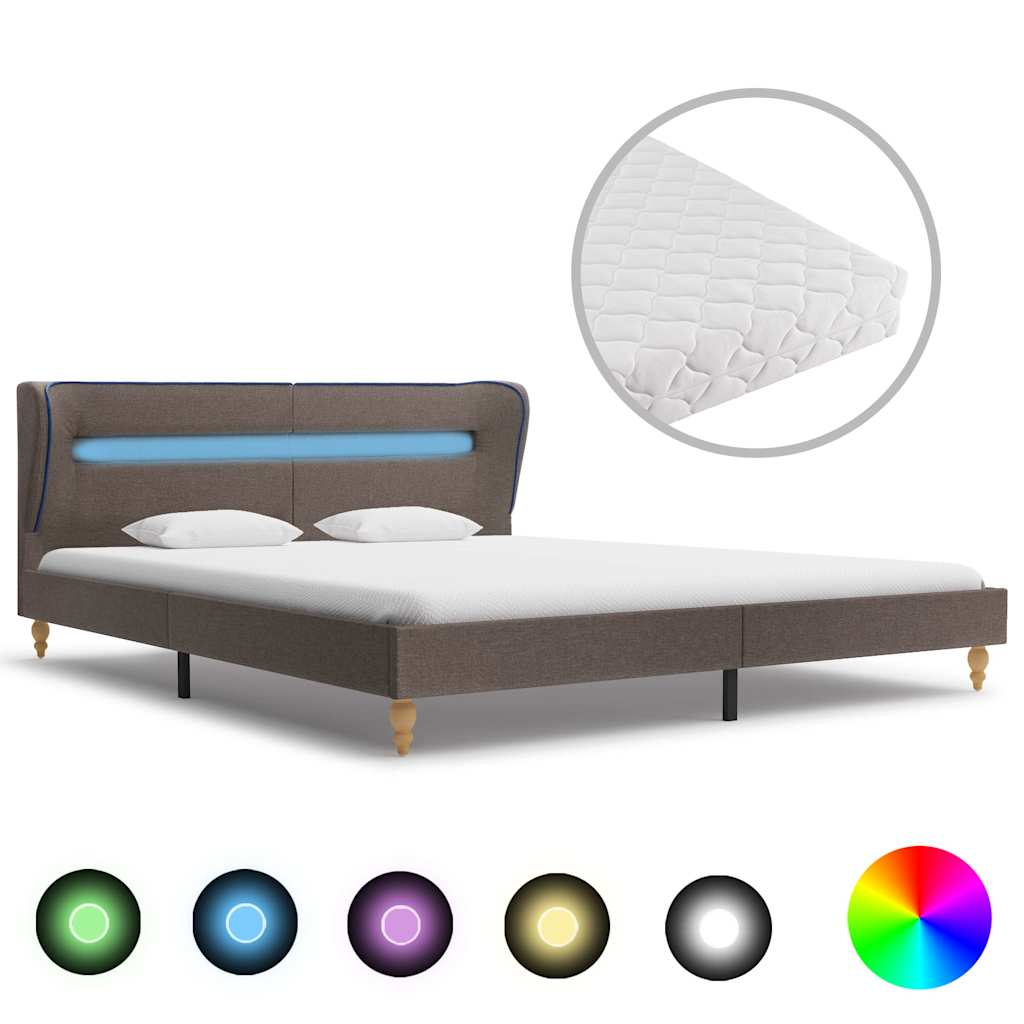 Κρεβάτι με LED Χρώμα Taupe 160 x 200 εκ. Υφασμάτινο με Στρώμα