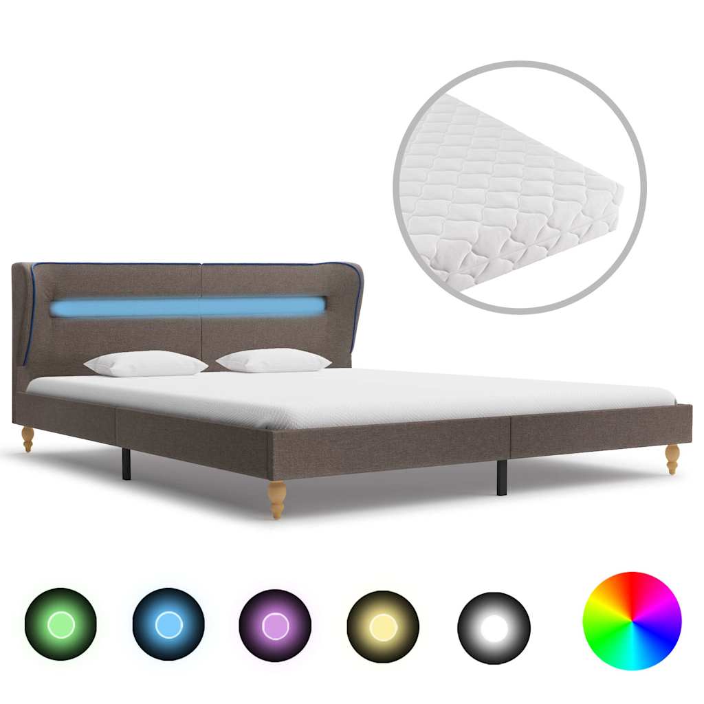 Κρεβάτι με LED Χρώμα Taupe 180 x 200 εκ. Υφασμάτινο με Στρώμα