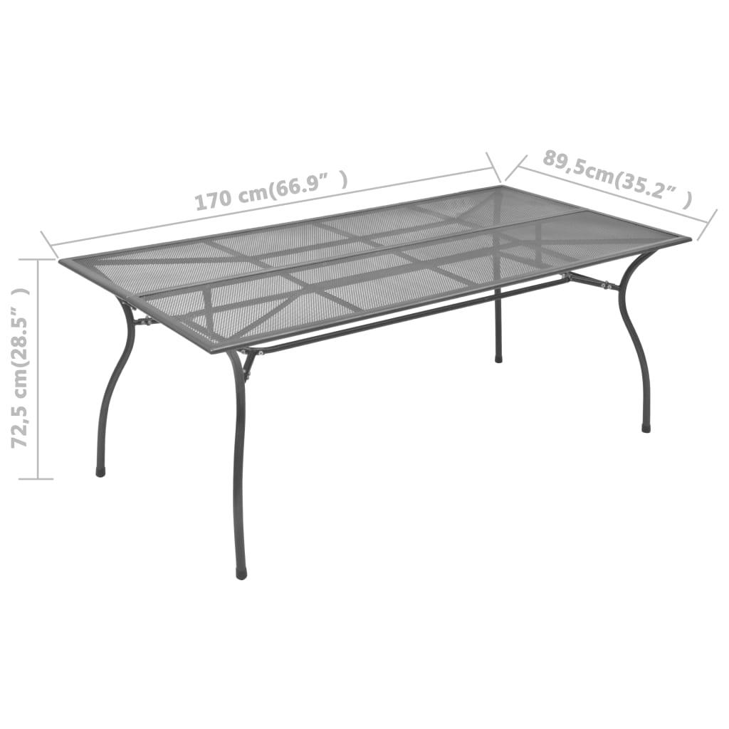 Τραπέζι Κήπου Ανθρακί 170 x 89,5 x 72,5 εκ. Ατσάλινο Πλέγμα