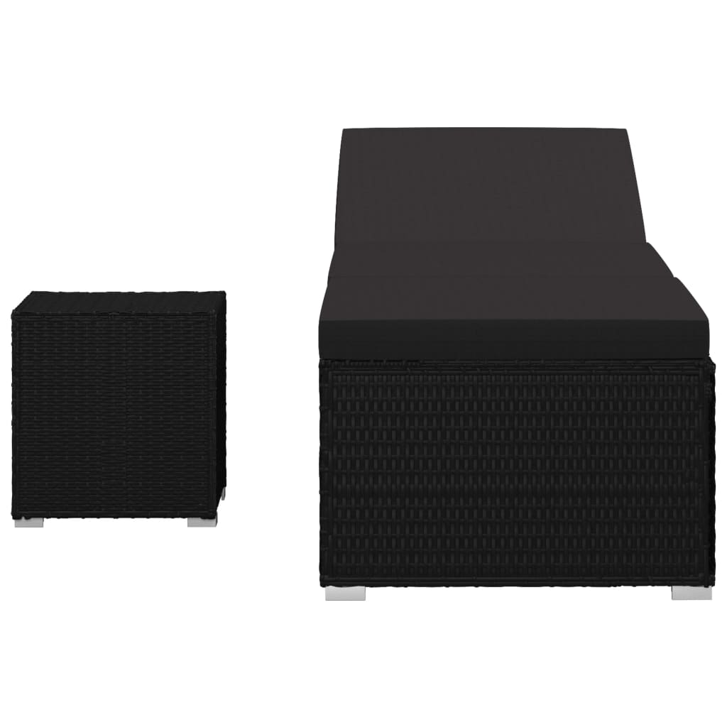 Ξαπλώστρα Μαύρη από Συνθετικό Ρατάν με Μαξιλάρι & Τραπεζάκι