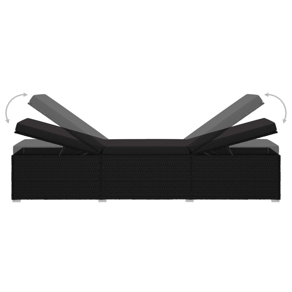 Ξαπλώστρα Μαύρη από Συνθετικό Ρατάν με Μαξιλάρι & Τραπεζάκι