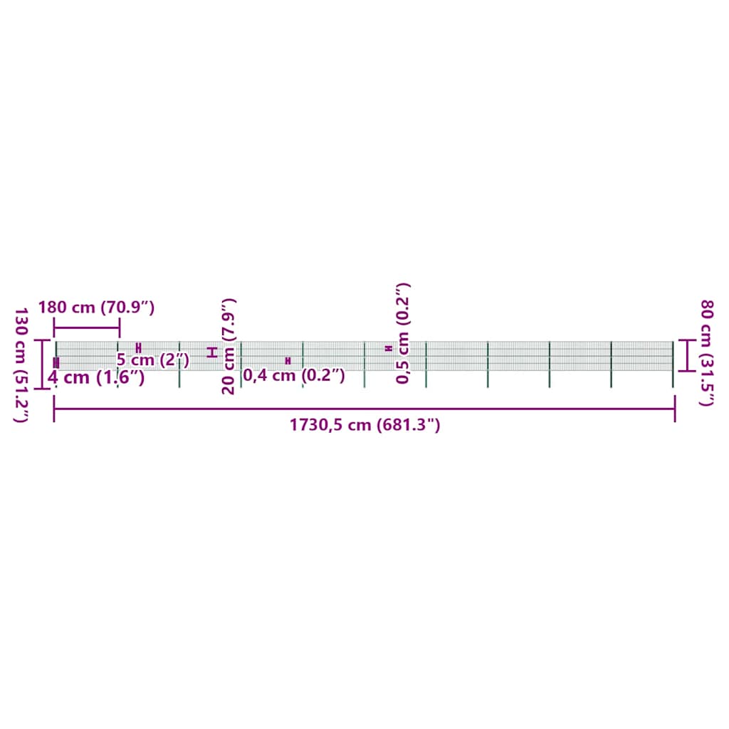 Πάνελ Περίφραξης με Στύλους Σιδερένιο Πράσινο 1730x80 εκ. - Pakobazaar