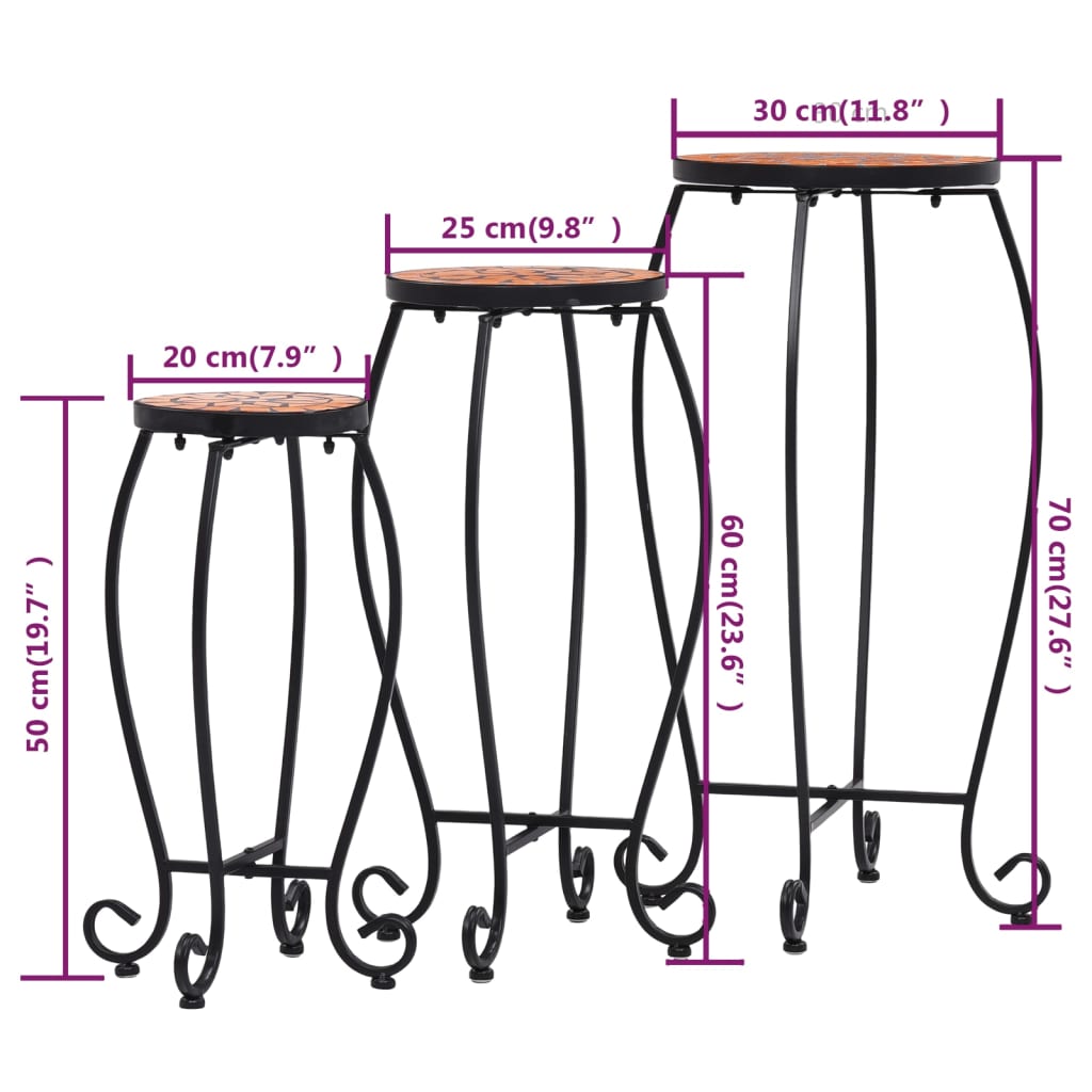 Τραπέζια «Μωσαϊκό» 3 Τεμ. Χρώμα Τερακότα Κεραμικά