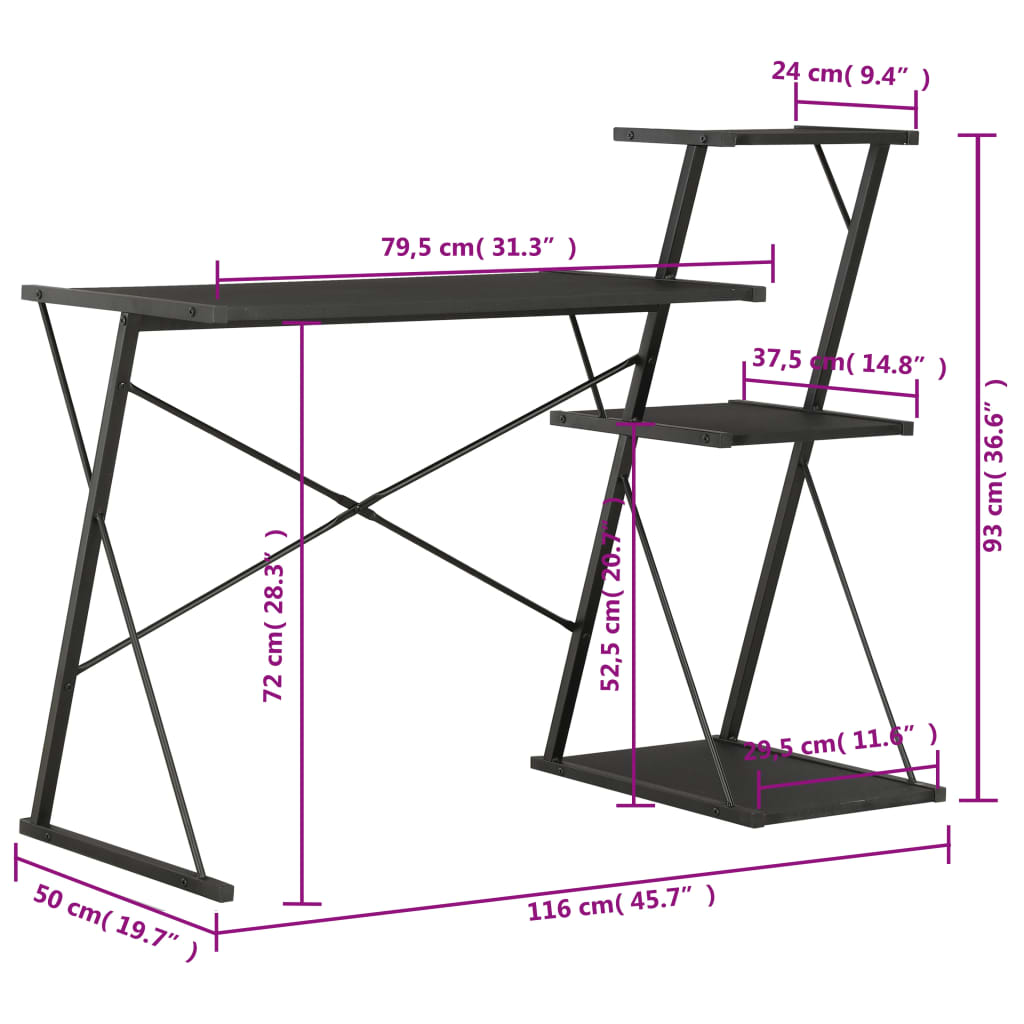 Γραφείο με Ράφια Μαύρο 116 x 50 x 93 εκ. - PAKOBAZAAR