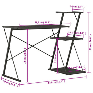 Γραφείο με Ράφια Μαύρο 116 x 50 x 93 εκ. - PAKOBAZAAR