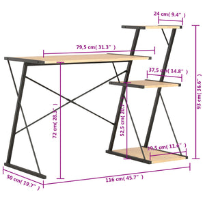Γραφείο με Ράφια Μαύρο / Χρώμα Δρυός 116 x 50 x 93 εκ. - PAKOBAZAAR