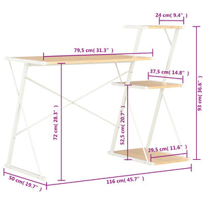 Γραφείο με Ράφια Λευκό / Χρώμα Δρυός 116 x 50 x 93 εκ. - PAKOBAZAAR