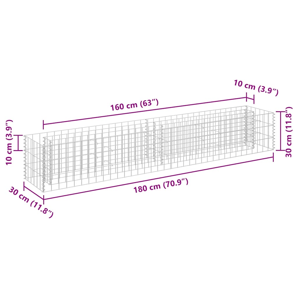 Συρματοκιβώτιο-Γλάστρα Υπερυψωμένη 180x30x30 εκ. Γαλβ. Χάλυβας - PAKOBAZAAR
