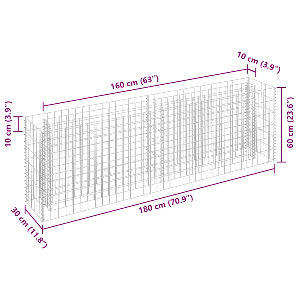 Συρματοκιβώτιο-Γλάστρα Υπερυψωμένη 180x30x60 εκ. Γαλβ. Χάλυβας - PAKOBAZAAR
