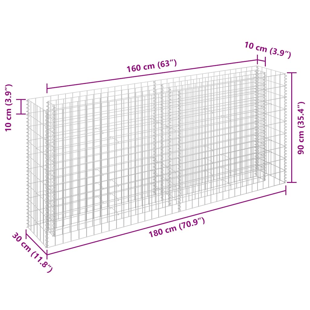 Συρματοκιβώτιο-Γλάστρα Υπερυψωμένη 180x30x90 εκ. Γαλβ. Χάλυβας - PAKOBAZAAR