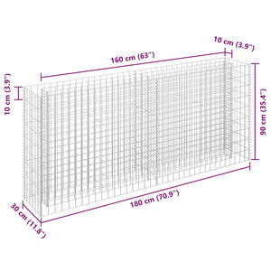 Συρματοκιβώτιο-Γλάστρα Υπερυψωμένη 180x30x90 εκ. Γαλβ. Χάλυβας - PAKOBAZAAR