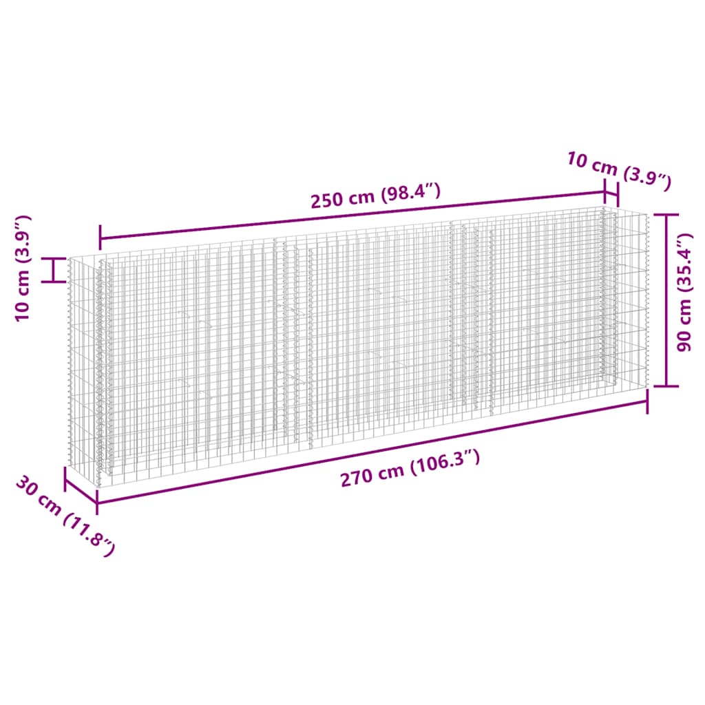 Συρματοκιβώτιο-Γλάστρα Υπερυψωμένη 270x30x90 εκ. Γαλβ. Χάλυβας - PAKOBAZAAR