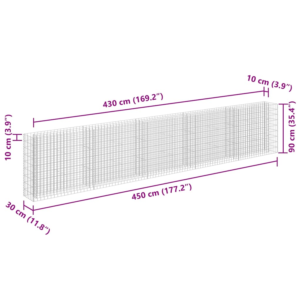 Συρματοκιβώτιο-Γλάστρα Υπερυψωμένη 450x30x90 εκ. Γαλβ. Χάλυβας - PAKOBAZAAR