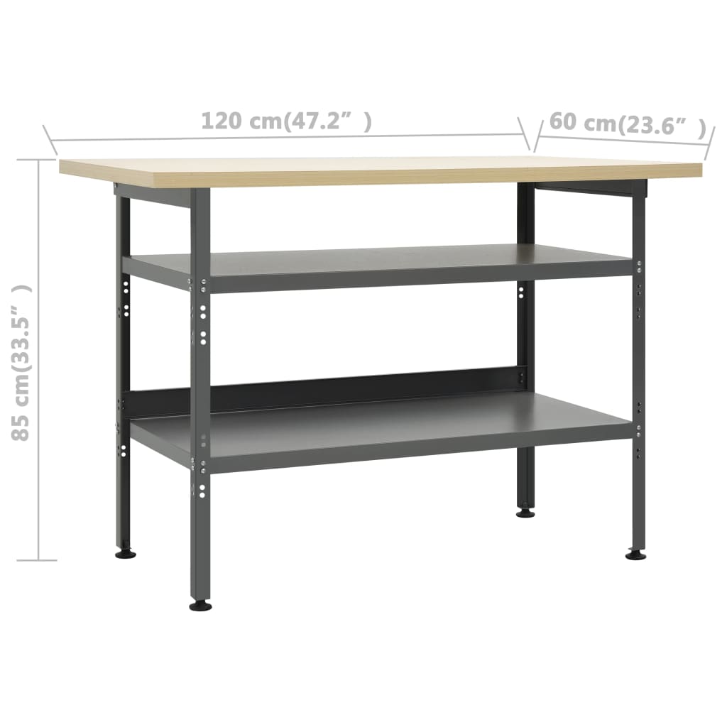 Πάγκος Εργασίας Γκρι 120 x 60 x 85 εκ. Ατσάλινος - PAKOBAZAAR