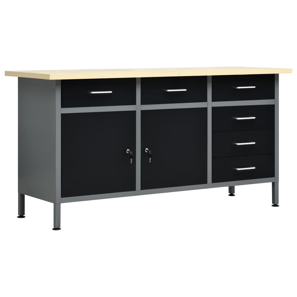Πάγκος Εργασίας Μαύρος 160 x 60 x 85 εκ. Ατσάλινος - PAKOBAZAAR