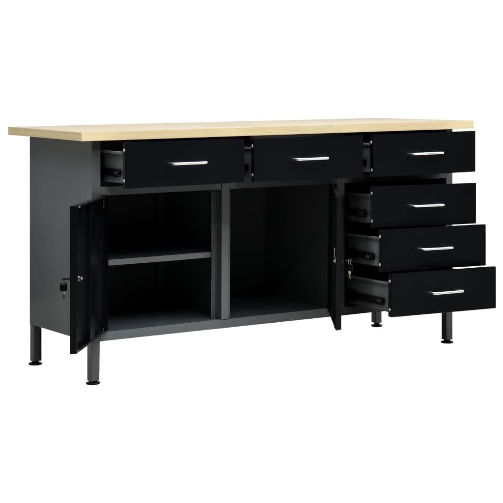 Πάγκος Εργασίας Μαύρος 160 x 60 x 85 εκ. Ατσάλινος - PAKOBAZAAR
