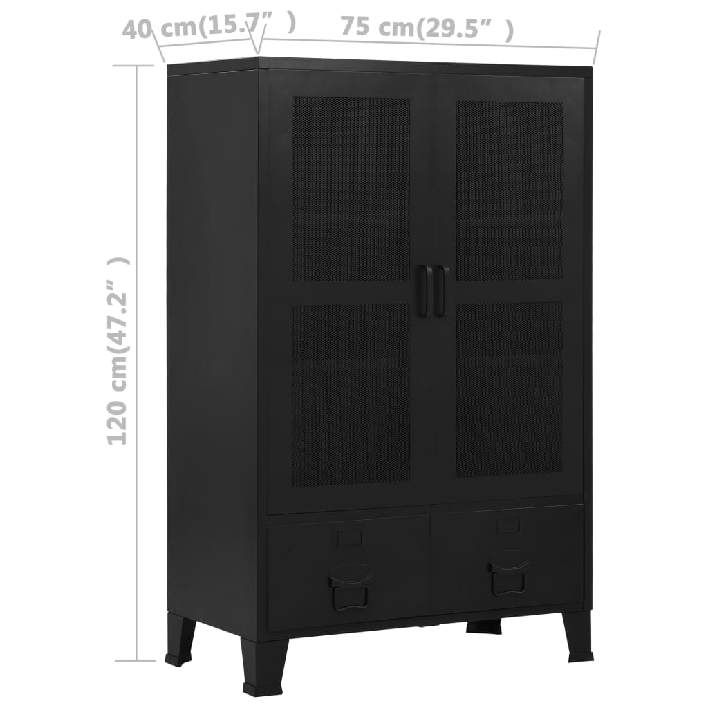 Ντουλάπι Γραφείου Πόρτες με Πλέγμα Μαύρο 75x40x120 εκ. Ατσάλινο - PAKOBAZAAR