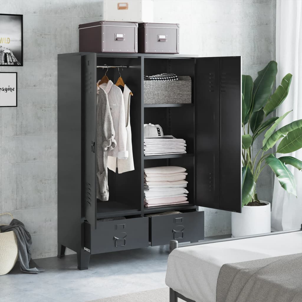 Ντουλάπα Βιομηχανικού Στιλ Μαύρη 90 x 40 x 140 εκ. Ατσάλινη - PAKOBAZAAR