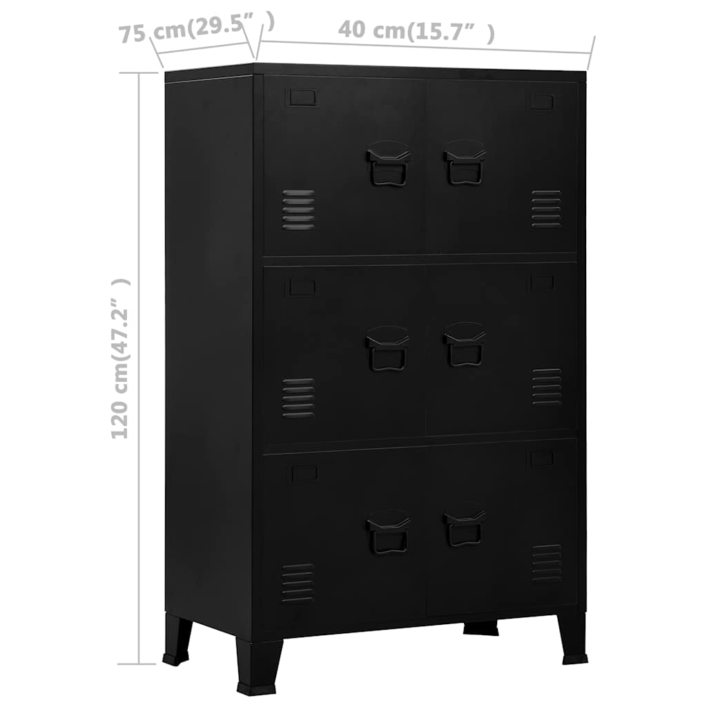 Αρχειοθήκη Βιομηχανικού Στιλ Μαύρη 75 x 40 x 120 εκ. Ατσάλινη - PAKOBAZAAR