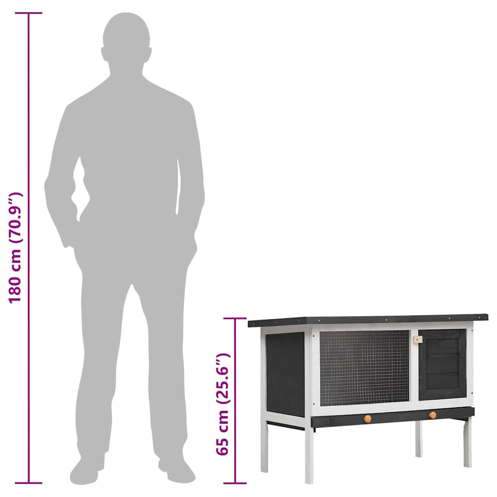 Κλουβί Κουνελιών Εξωτερικού Χώρου με 1 Επίπεδο Γκρι Ξύλινο - PAKOBAZAAR