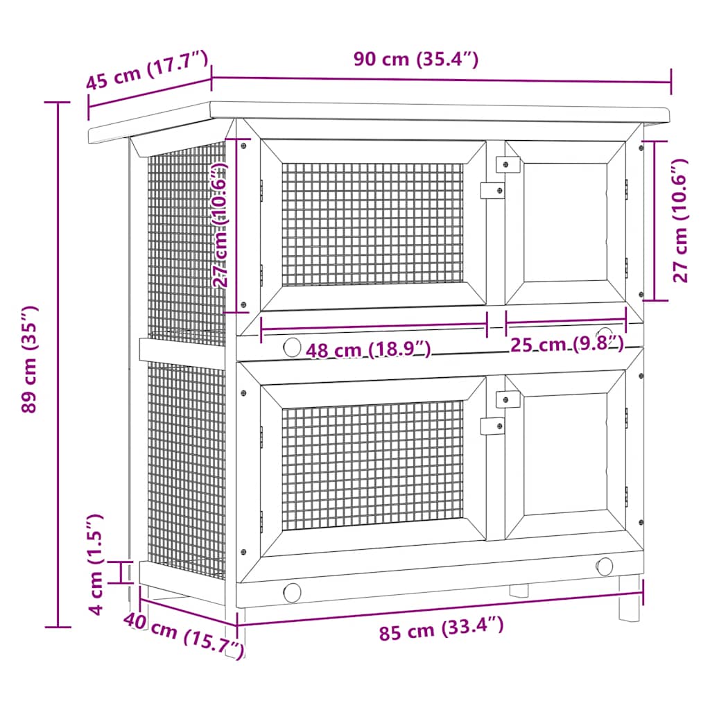 Κλουβί Κουνελιών Εξωτερικού Χώρου με 4 Πόρτες Κόκκινο Ξύλινο - Pakobazaar