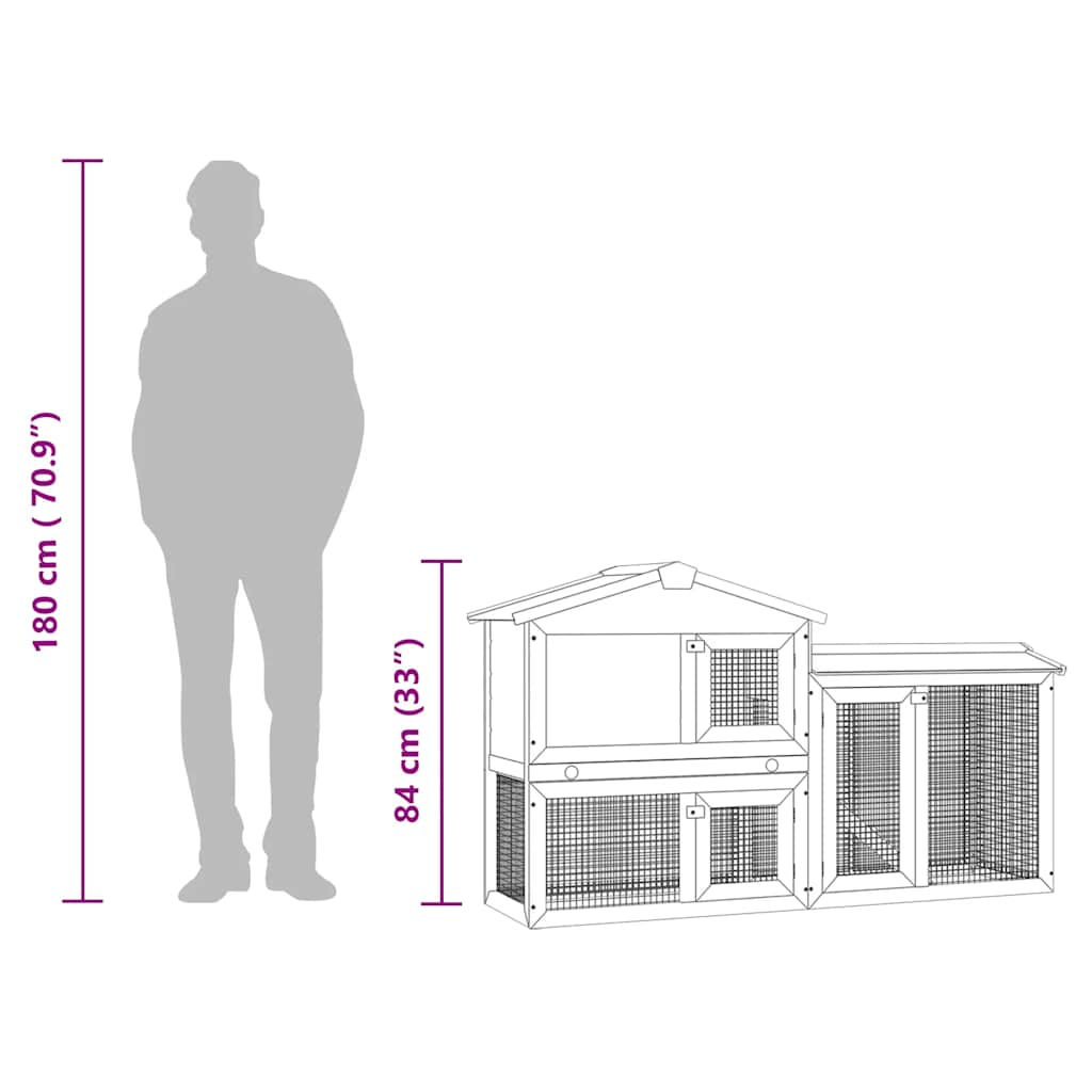 Κλουβί Κουνελιών Μεγάλο Γκρι/Λευκό 145 x 45 x 84 εκ. Ξύλινο - PAKOBAZAAR