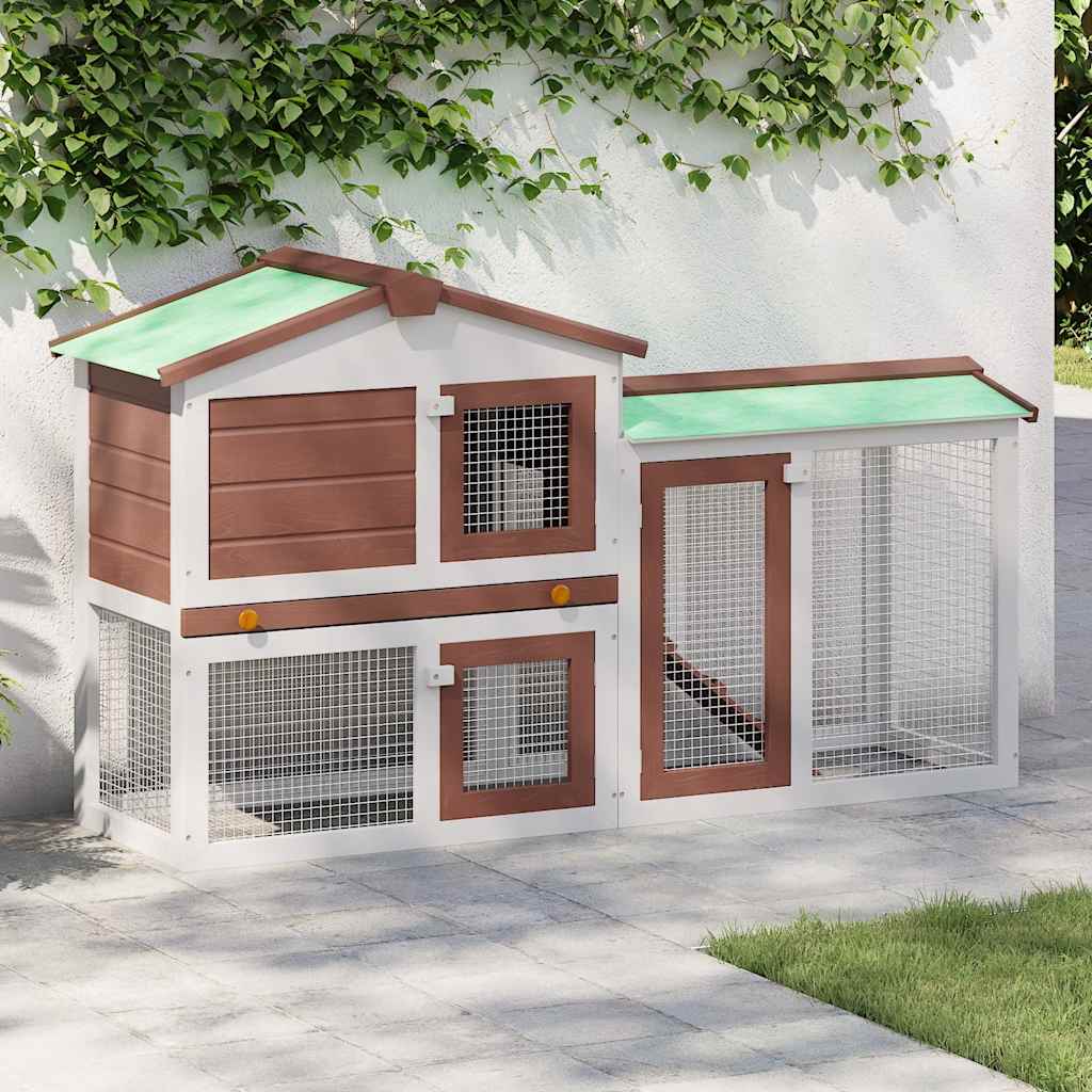 Κλουβί Κουνελιών Μεγάλο Καφέ/Λευκό 145 x 45 x 84 εκ. Ξύλινο - PAKOBAZAAR