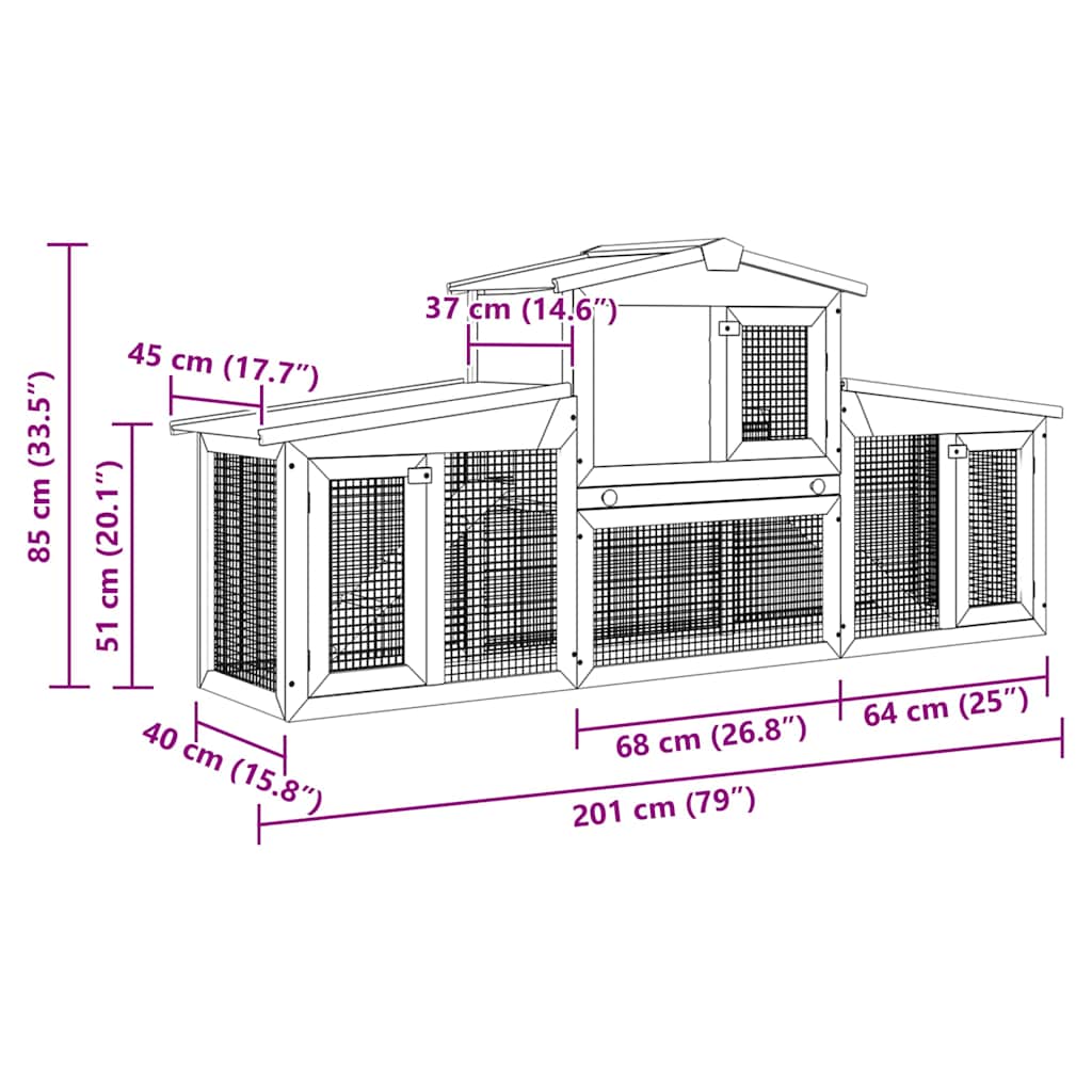 Κλουβί Κουνελιών Μεγάλο Γκρι/Λευκό 201 x 45 x 85 εκ. Ξύλινο - PAKOBAZAAR