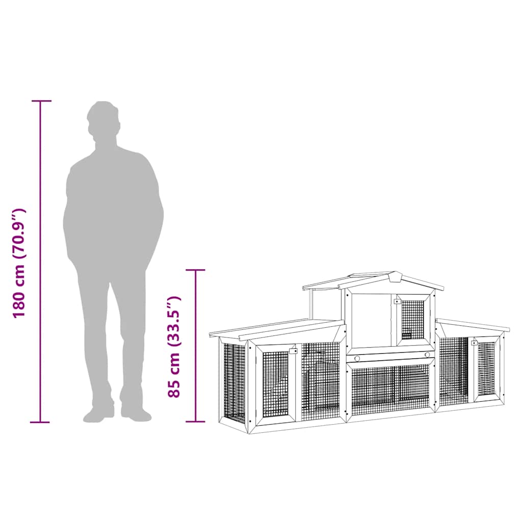 Κλουβί Κουνελιών Μεγάλο Γκρι/Λευκό 201 x 45 x 85 εκ. Ξύλινο - PAKOBAZAAR