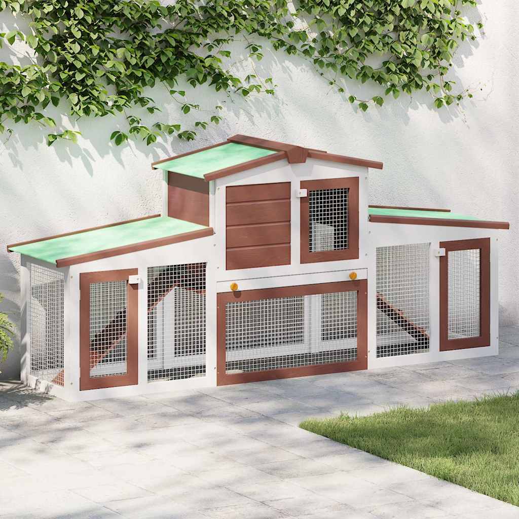 Κλουβί Κουνελιών Μεγάλο Καφέ/Λευκό 201 x 45 x 85 εκ. Ξύλινο - PAKOBAZAAR
