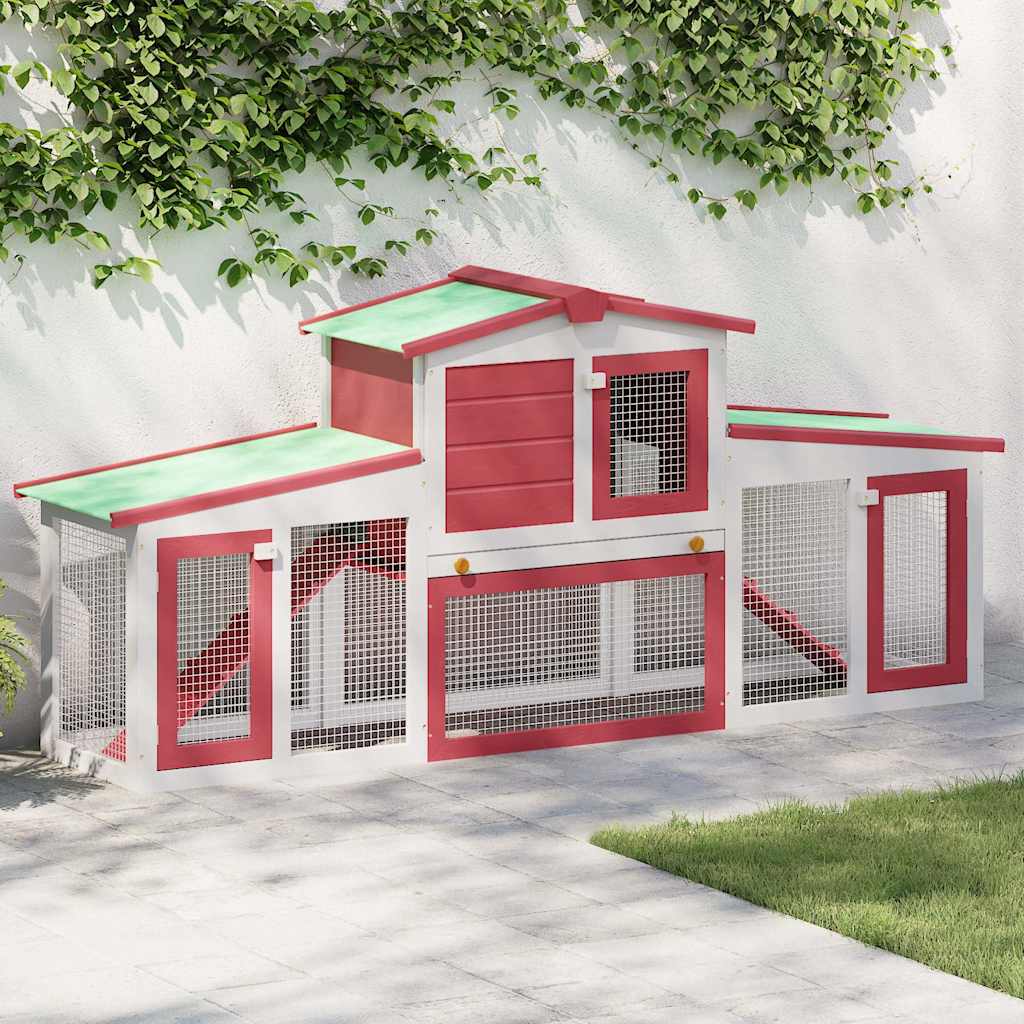 Κλουβί Κουνελιών Μεγάλο Κόκκινο/Λευκό 201 x 45 x 85 εκ. Ξύλινο - PAKOBAZAAR