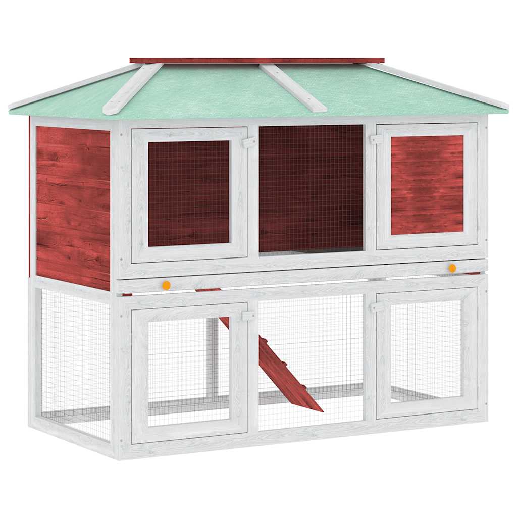 Κλουβί Ζώων / Κουνελιών Δύο Ορόφων Κόκκινο Ξύλινο - PAKOBAZAAR