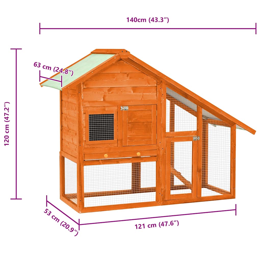 Κλουβί Κουνελιών 140 x 63 x 120 εκ. από Μασίφ Ξύλο Ελάτης - PAKOBAZAAR