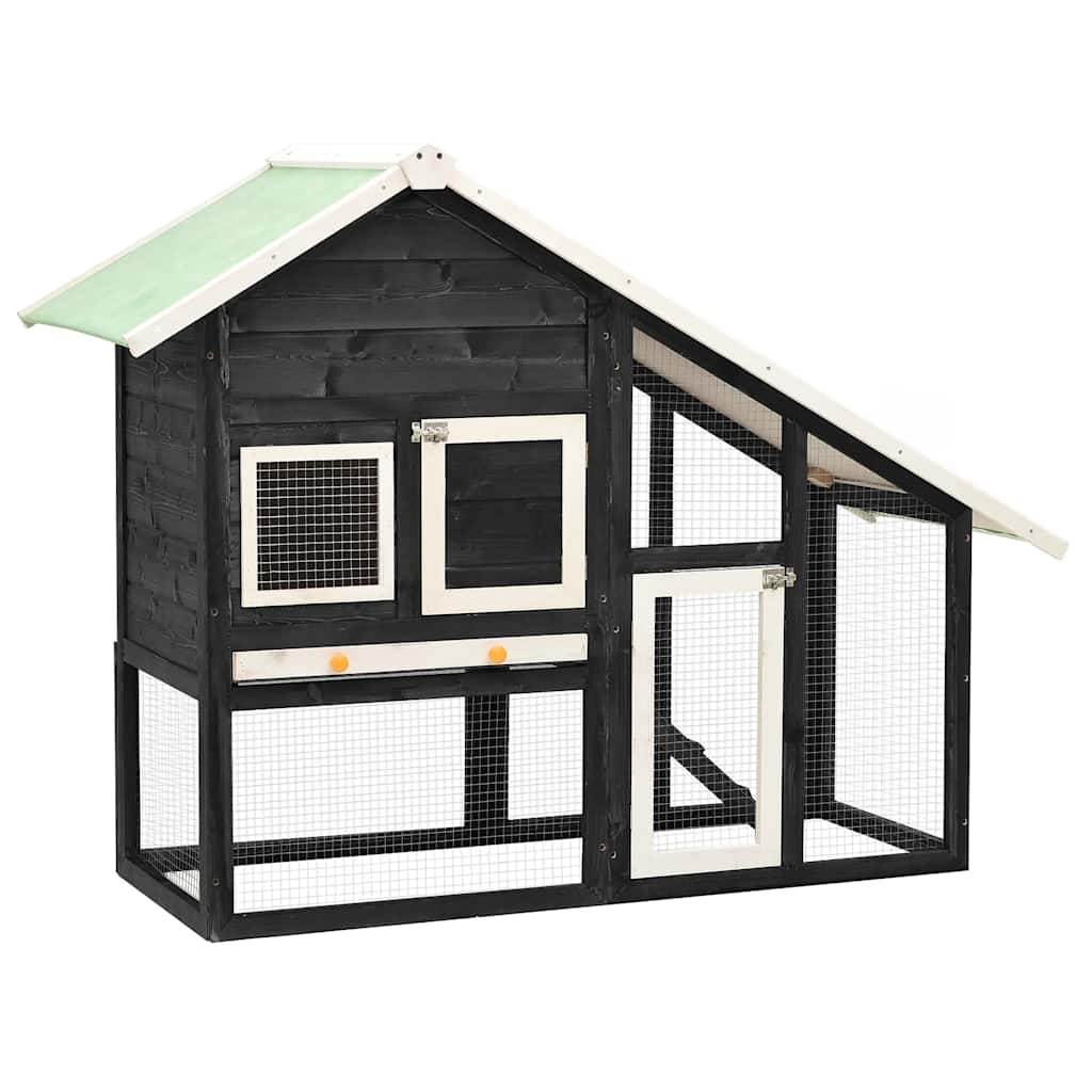 Κλουβί Κουνελιών Γκρι/Λευκό 140x63x120 εκ. Μασίφ Ξύλο Ελάτης - PAKOBAZAAR