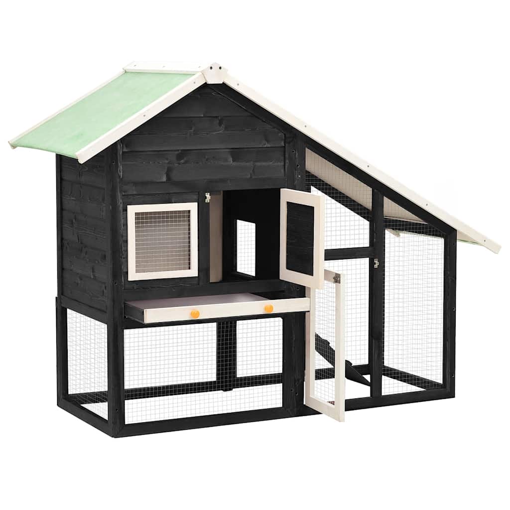 Κλουβί Κουνελιών Γκρι/Λευκό 140x63x120 εκ. Μασίφ Ξύλο Ελάτης - PAKOBAZAAR