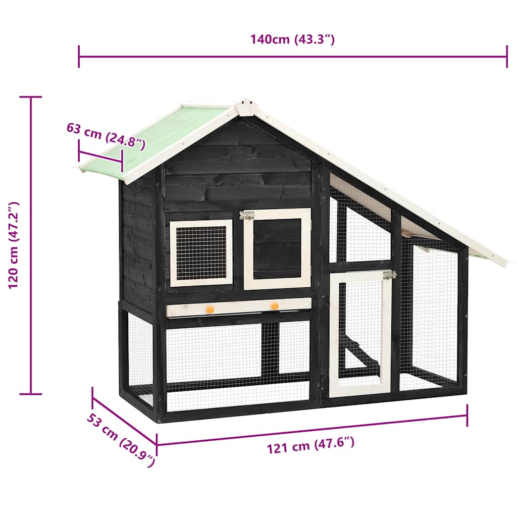 Κλουβί Κουνελιών Γκρι/Λευκό 140x63x120 εκ. Μασίφ Ξύλο Ελάτης - PAKOBAZAAR