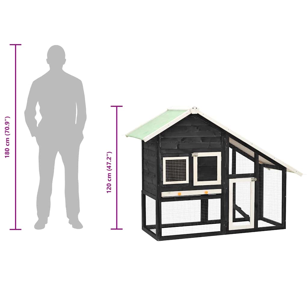 Κλουβί Κουνελιών Γκρι/Λευκό 140x63x120 εκ. Μασίφ Ξύλο Ελάτης - PAKOBAZAAR