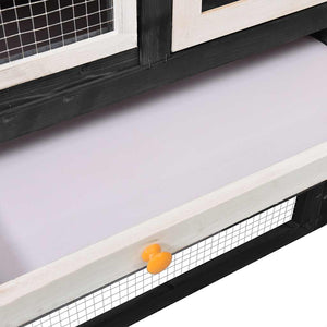 Κλουβί Κουνελιών Γκρι/Λευκό 140x63x120 εκ. Μασίφ Ξύλο Ελάτης - PAKOBAZAAR