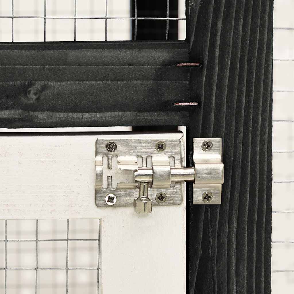 Κλουβί Κουνελιών Γκρι/Λευκό 140x63x120 εκ. Μασίφ Ξύλο Ελάτης - PAKOBAZAAR