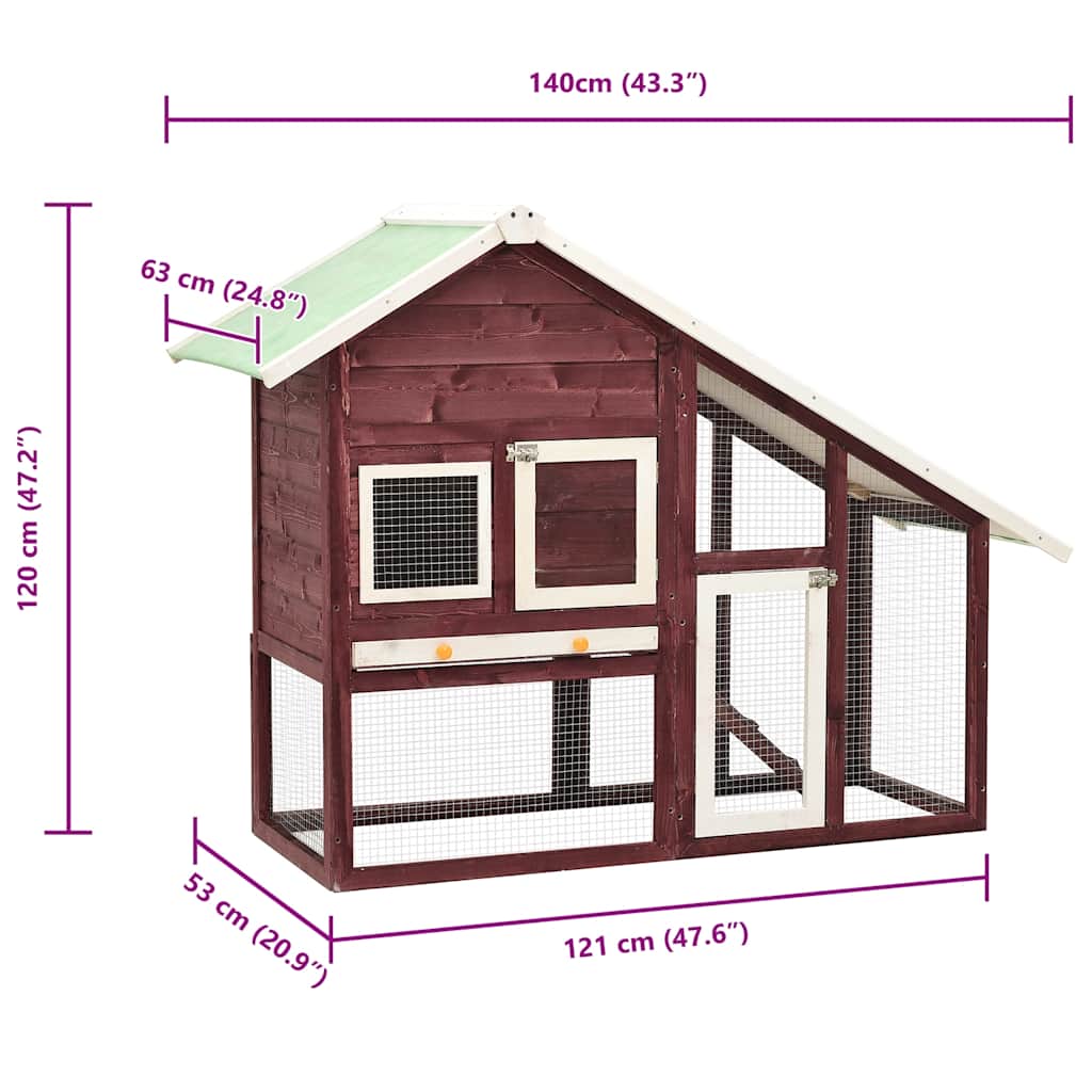 Κλουβί Κουνελιών Μόκα/Λευκό 140x63x120 εκ. Μασίφ Ξύλο Ελάτης - PAKOBAZAAR