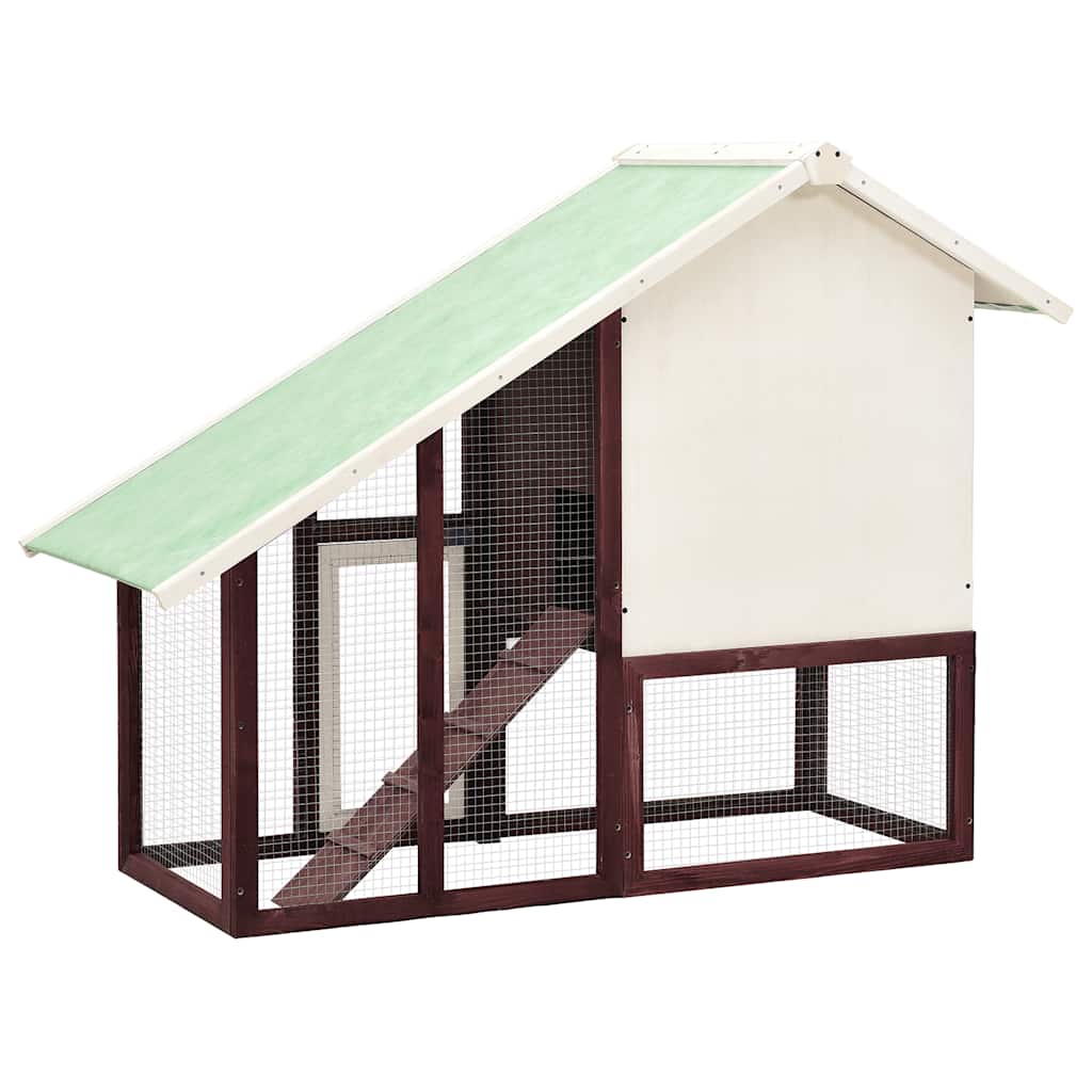 Κλουβί Κουνελιών Μόκα/Λευκό 140x63x120 εκ. Μασίφ Ξύλο Ελάτης - PAKOBAZAAR