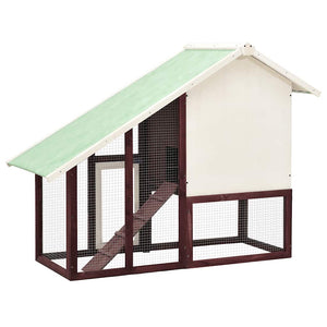 Κλουβί Κουνελιών Μόκα/Λευκό 140x63x120 εκ. Μασίφ Ξύλο Ελάτης - PAKOBAZAAR