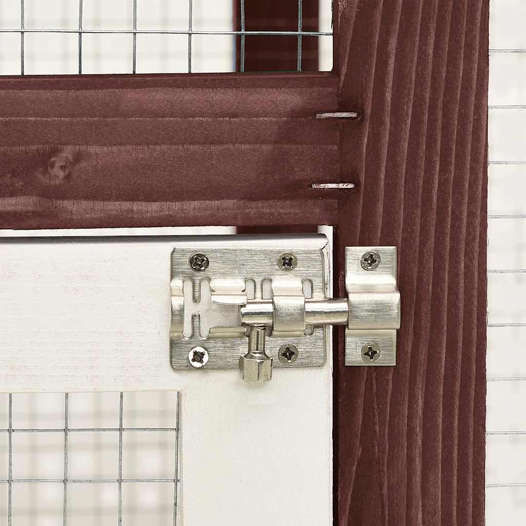Κλουβί Κουνελιών Μόκα/Λευκό 140x63x120 εκ. Μασίφ Ξύλο Ελάτης - PAKOBAZAAR