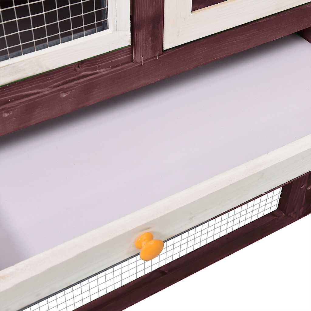 Κλουβί Κουνελιών Μόκα/Λευκό 140x63x120 εκ. Μασίφ Ξύλο Ελάτης - PAKOBAZAAR